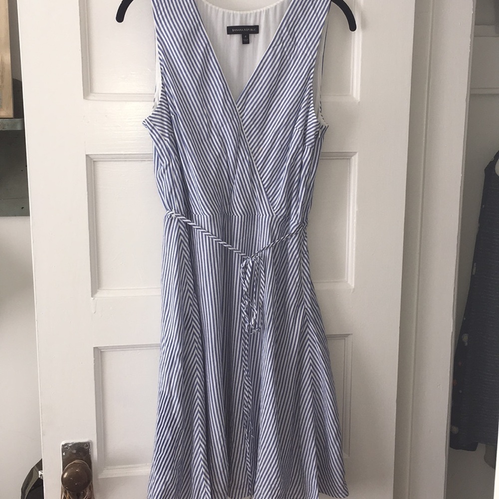 Banana Republic Blue Striped Wrap Dress